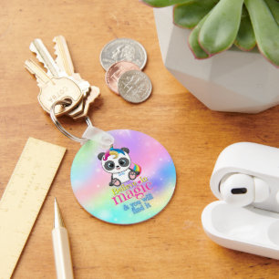Magische eenhoorn panda op regenboogachtergrond sleutelhanger
