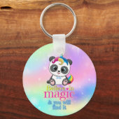 Magische eenhoorn panda op regenboogachtergrond sleutelhanger (Voorkant)