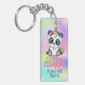 Magische eenhoorn panda op regenboogachtergrond sleutelhanger (Voorkant Links)