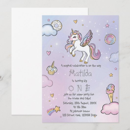 Magische Eenhoorn partij Kaart (Voorkant / Achterkant)