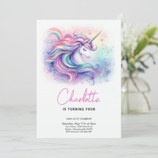 Magische Eenhoorn Party Elke Leeftijd Verjaardag Kaart (Staand voorkant)