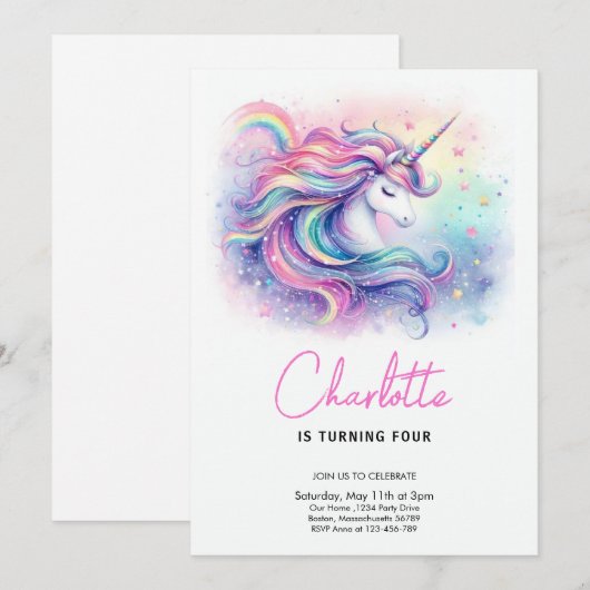 Magische Eenhoorn Party Elke Leeftijd Verjaardag Kaart (Voorkant / Achterkant)