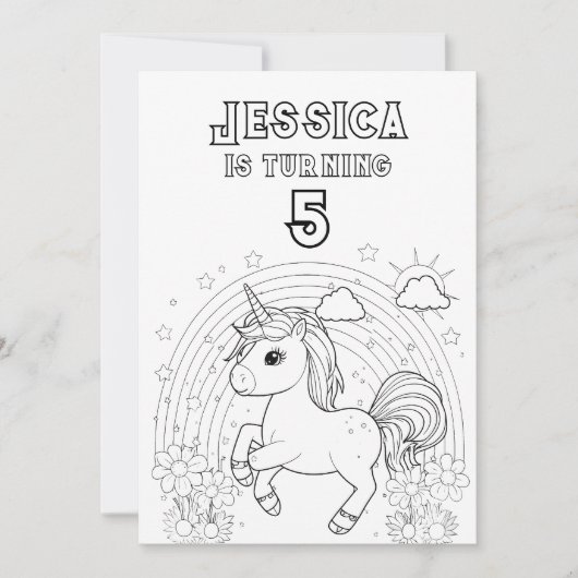 Magische Eenhoorn Party Invite kleuren in kleur Kaart (Voorkant)