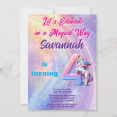 Magische Eenhoorn Pastel 4e Verjaardagsfeest Kaart (Voorkant)