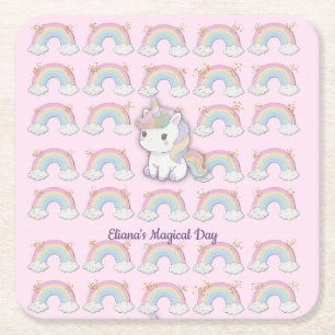 Magische Eenhoorn Pastel Rainbow Party Kartonnen Onderzetters