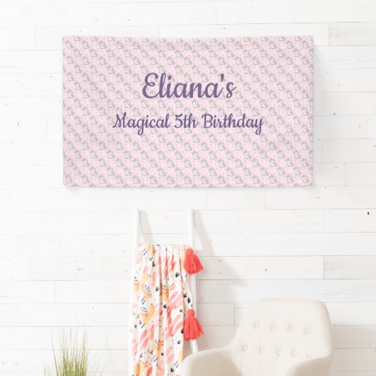 Magische Eenhoorn Pastel Regenboog Verjaardagsfees Spandoek (Insitu)