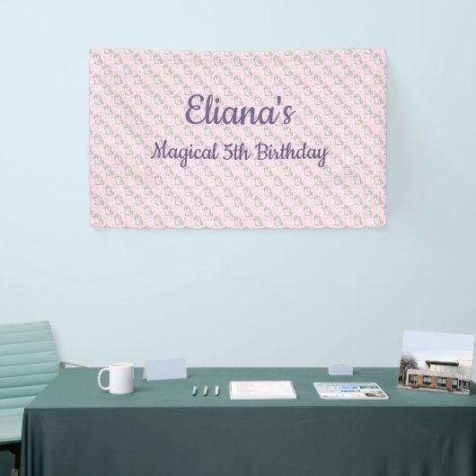 Magische Eenhoorn Pastel Regenboog Verjaardagsfees Spandoek (Beurs)