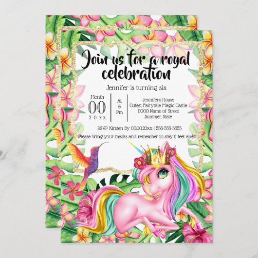 Magische eenhoorn prinses tropisch bos kaart (Voorkant / Achterkant)