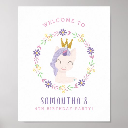 Magische eenhoorn prinses | Verjaardagsfeestje Wel Poster (Voorkant)