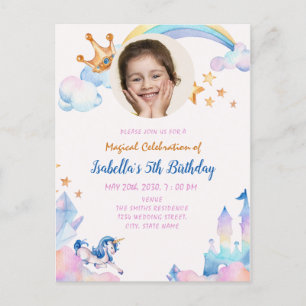 Magische Eenhoorn Regenboog 5e Verjaardags Uitnodi Briefkaart