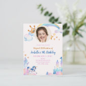 Magische Eenhoorn Regenboog 5e Verjaardagsuitnodig Briefkaart (Staand voorkant)