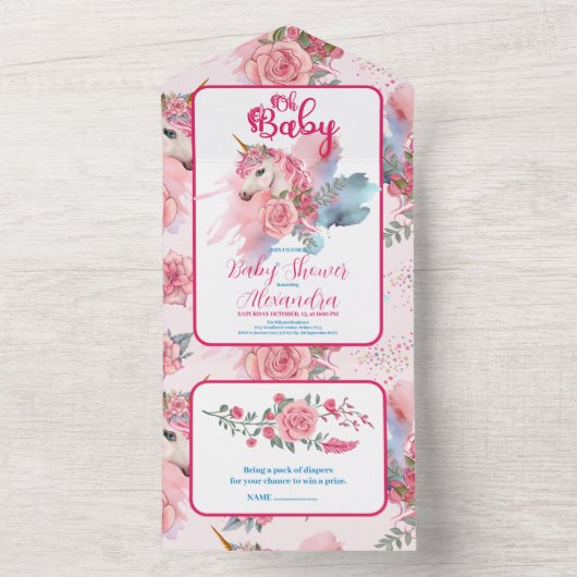 Magische eenhoorn regenboog Baby shower All In One Uitnodiging (Binnen)