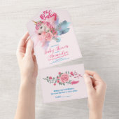 Magische Eenhoorn Regenboog Baby Shower All In One Uitnodiging (Afscheurbaar)
