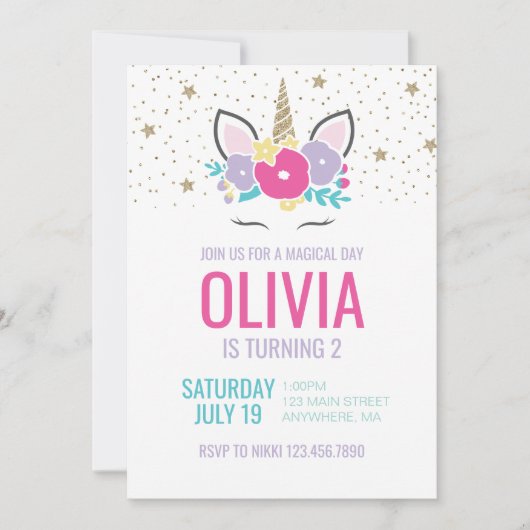 Magische Eenhoorn regenboog bloemen Verjaardag Uit Kaart (Voorkant)