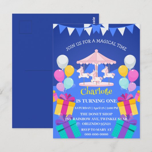 Magische Eenhoorn regenboog carrousel patroon verj Briefkaart (Voorkant / Achterkant)