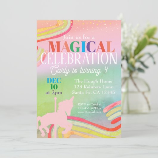 Magische Eenhoorn Regenboog Glitter Meisjes Verjaa Kaart (Staand voorkant)