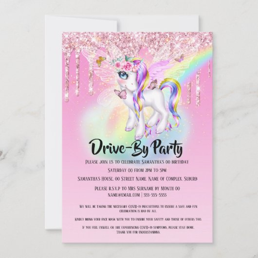 Magische eenhoorn regenboog glitter mythische part kaart (Voorkant)