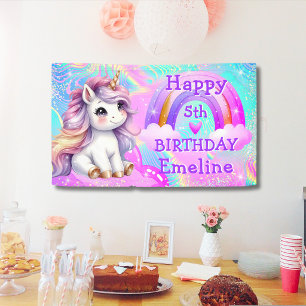 Magische Eenhoorn Regenboog Glitter Verjaardag Spandoek