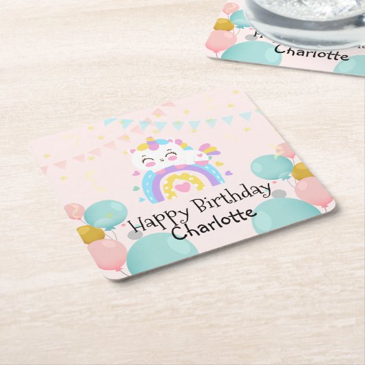Magische Eenhoorn regenboog gradiënt verjaardagsfe Kartonnen Onderzetters (Schuin)