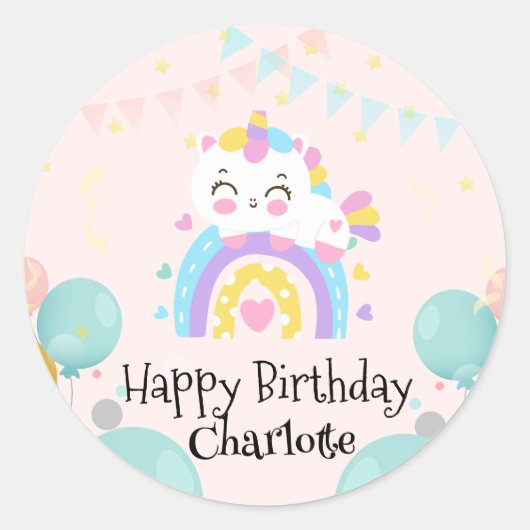 Magische Eenhoorn regenboog gradiënt verjaardagsfe Ronde Sticker (Voorkant)