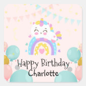 Magische Eenhoorn regenboog gradiënt verjaardagsfe Vierkante Sticker (Voorkant)