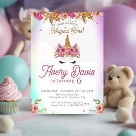 Magische Eenhoorn Regenboog Roze Bloemen Verjaarda Kaart