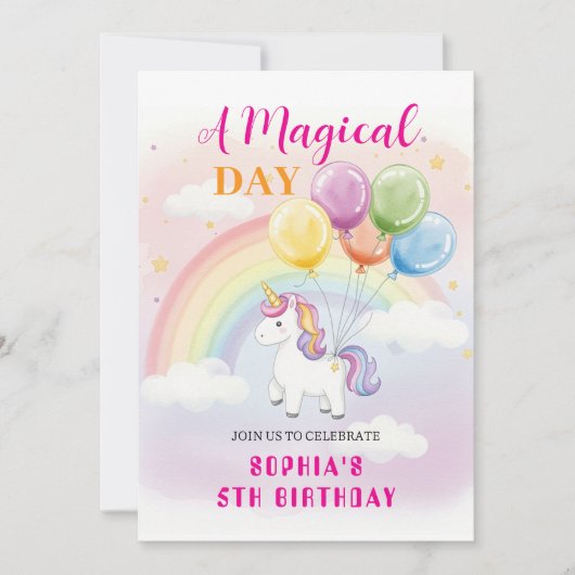 Magische eenhoorn & regenboog verjaardag kaart (Voorkant)