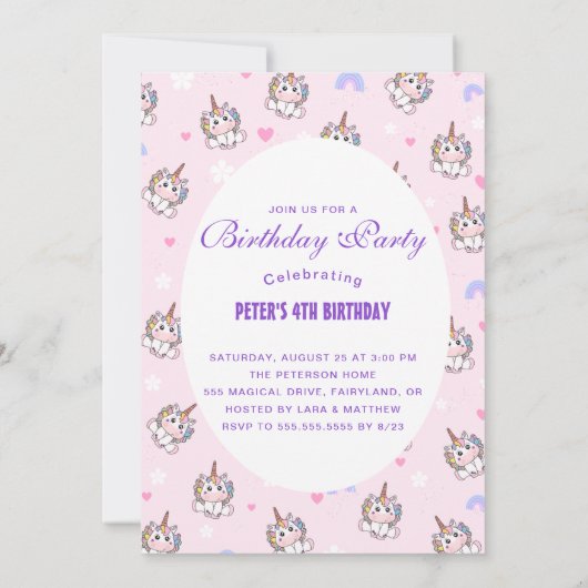Magische eenhoorn regenboog verjaardag uitnodiging (Achterkant)