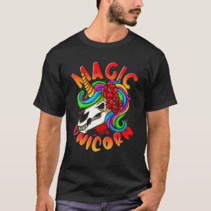 Magische Eenhoorn Rock'n'roll Schedel Rozen Regenb T-shirt