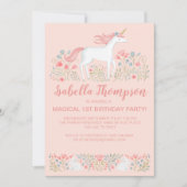 Magische Eenhoorn Roze 1e Verjaardag Uitnodiging (Voorkant)