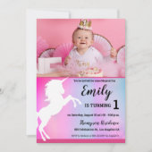 Magische eenhoorn roze aangepaste foto 1e verjaard kaart (Voorkant)