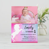 Magische eenhoorn roze aangepaste foto 1e verjaard kaart (Staand voorkant)