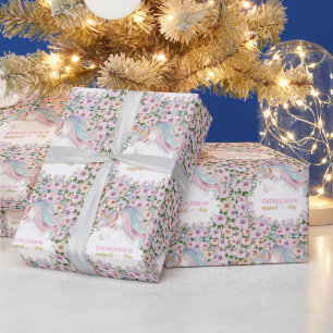 Magische Eenhoorn Roze Bloem verjaardag Cadeaupapier