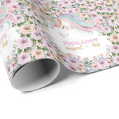 Magische Eenhoorn Roze Bloem verjaardag Cadeaupapier (Rol Hoek)