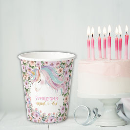 Magische Eenhoorn Roze Bloem verjaardag Papieren Bekers