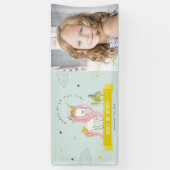 Magische Eenhoorn Roze Geel Kinder Foto Verjaardag Spandoek (Verticaal)