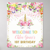 Magische Eenhoorn Roze Goud Bloemige Verjaardag We Poster (Voorkant)
