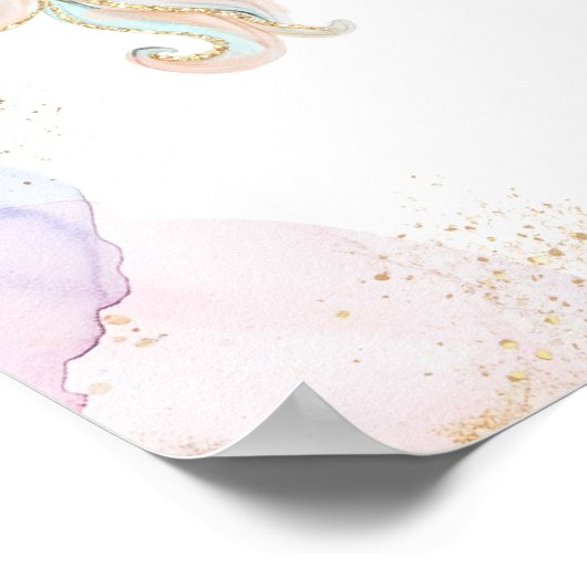 Magische Eenhoorn Roze & Goud Meisjes Naam Poster (Hoek)