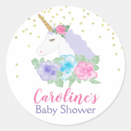 Magische Eenhoorn Roze & Gouden Baby shower Ronde Sticker