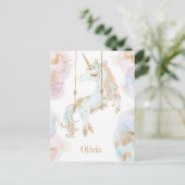 Magische Eenhoorn Roze & Gouden Meisjesnaam Briefkaart (Staand voorkant)