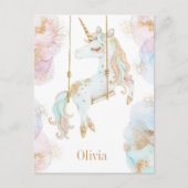 Magische Eenhoorn Roze & Gouden Meisjesnaam Briefkaart (Voorkant)