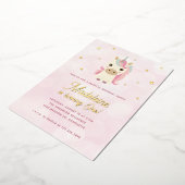 Magische Eenhoorn Roze Gouden Stippen 1e Verjaarda Folie Uitnodiging (Gedraaid)