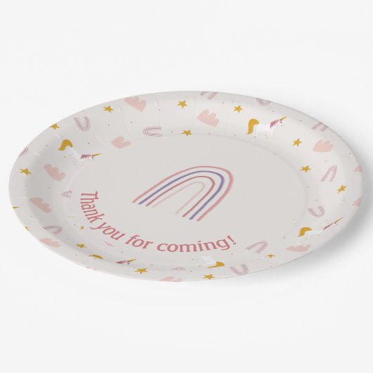 Magische Eenhoorn Roze Pastel Regenboog Papieren Bordje (Gekanteld)