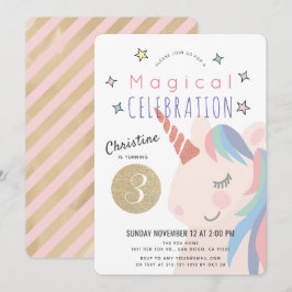 Magische Eenhoorn Roze x Gouden Meisje Verjaardag Kaart