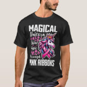 Magische eenhoorn schijnen hoop door roze linten t-shirt (Voorkant)