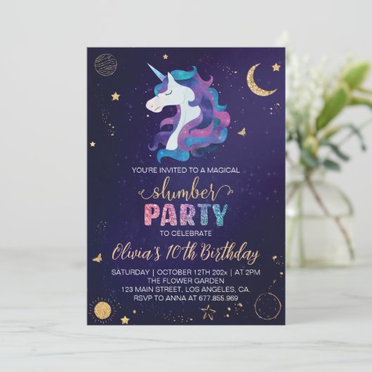 Magische Eenhoorn Slumber Verjaardagsfeestje Uitno Kaart (Staand voorkant)
