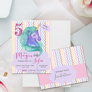 Magische Eenhoorn Thema Pastel Chevron Verjaardag Briefkaart