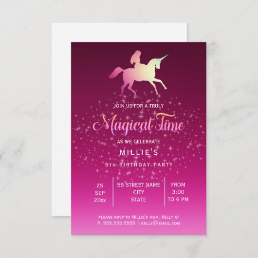 Magische Eenhoorn | Uitnodiging Verjaardagsfeestje (Voorkant / Achterkant)