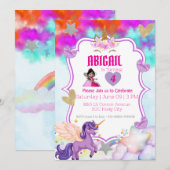 Magische Eenhoorn Uitnodiging – Violet & Roze Glit (Voorkant / Achterkant)