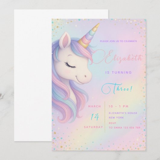 Magische Eenhoorn Verjaardag Bash Uitnodigen Kaart (Voorkant / Achterkant)